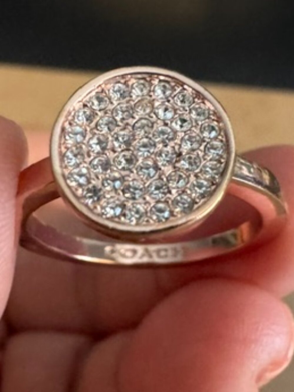 COACH ROUND PAVE CRYSTAL RING - ROSE GOLD
